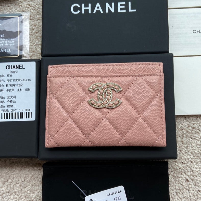 CC CARD HOLDER 11CM PINK CAVIAR LIGHT GOLD HARDWARE