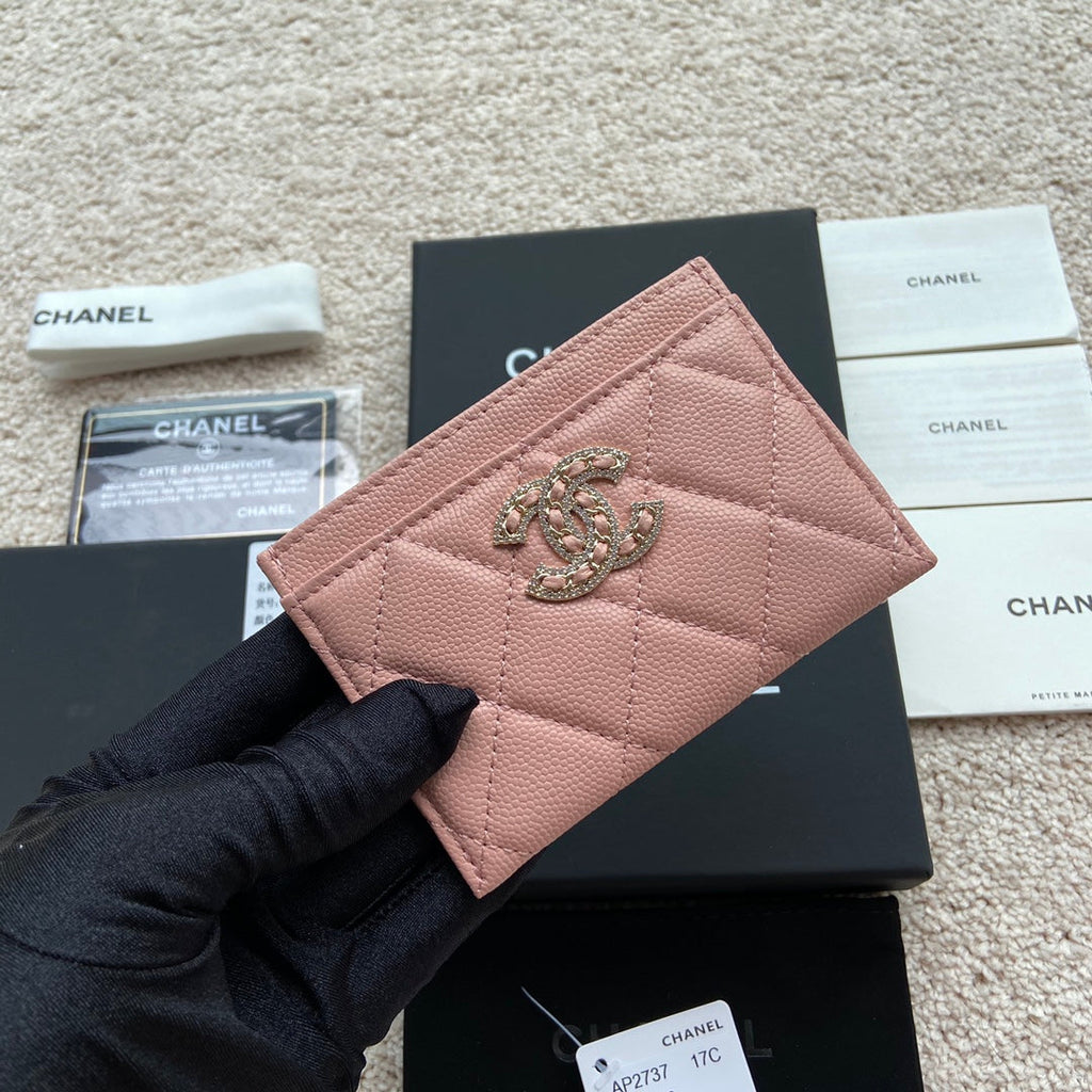 CC CARD HOLDER 11CM PINK CAVIAR LIGHT GOLD HARDWARE