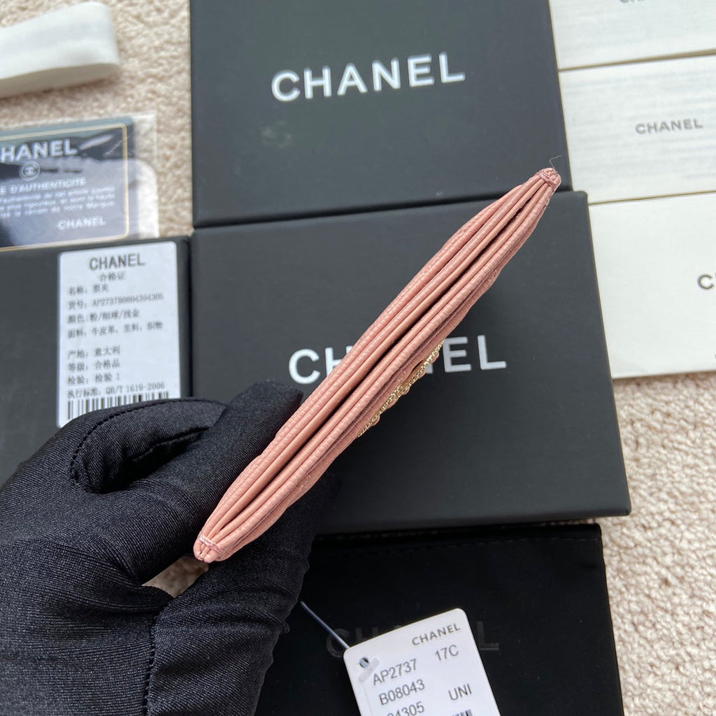 CC CARD HOLDER 11CM PINK CAVIAR LIGHT GOLD HARDWARE