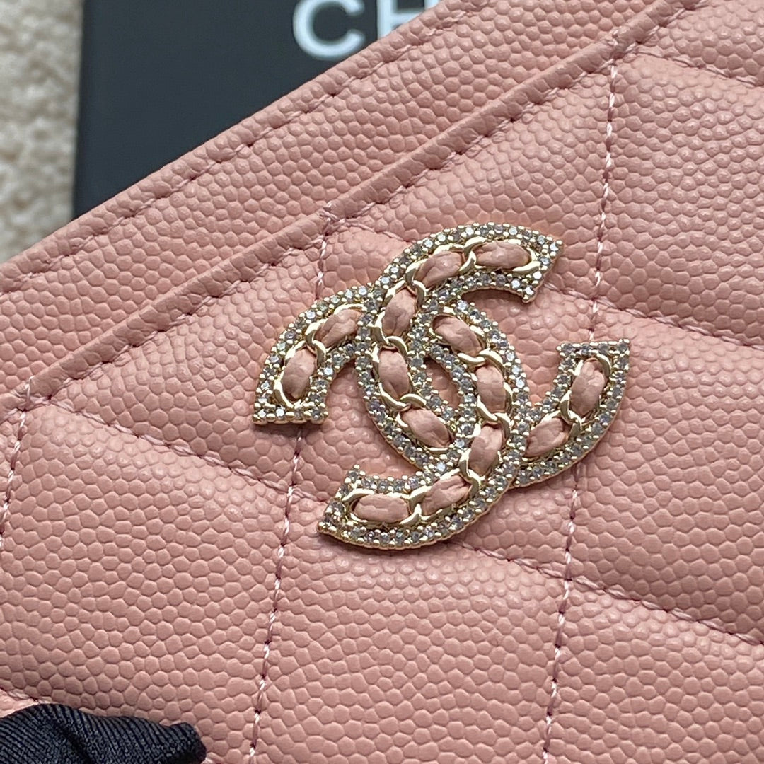 CC CARD HOLDER 11CM PINK CAVIAR LIGHT GOLD HARDWARE