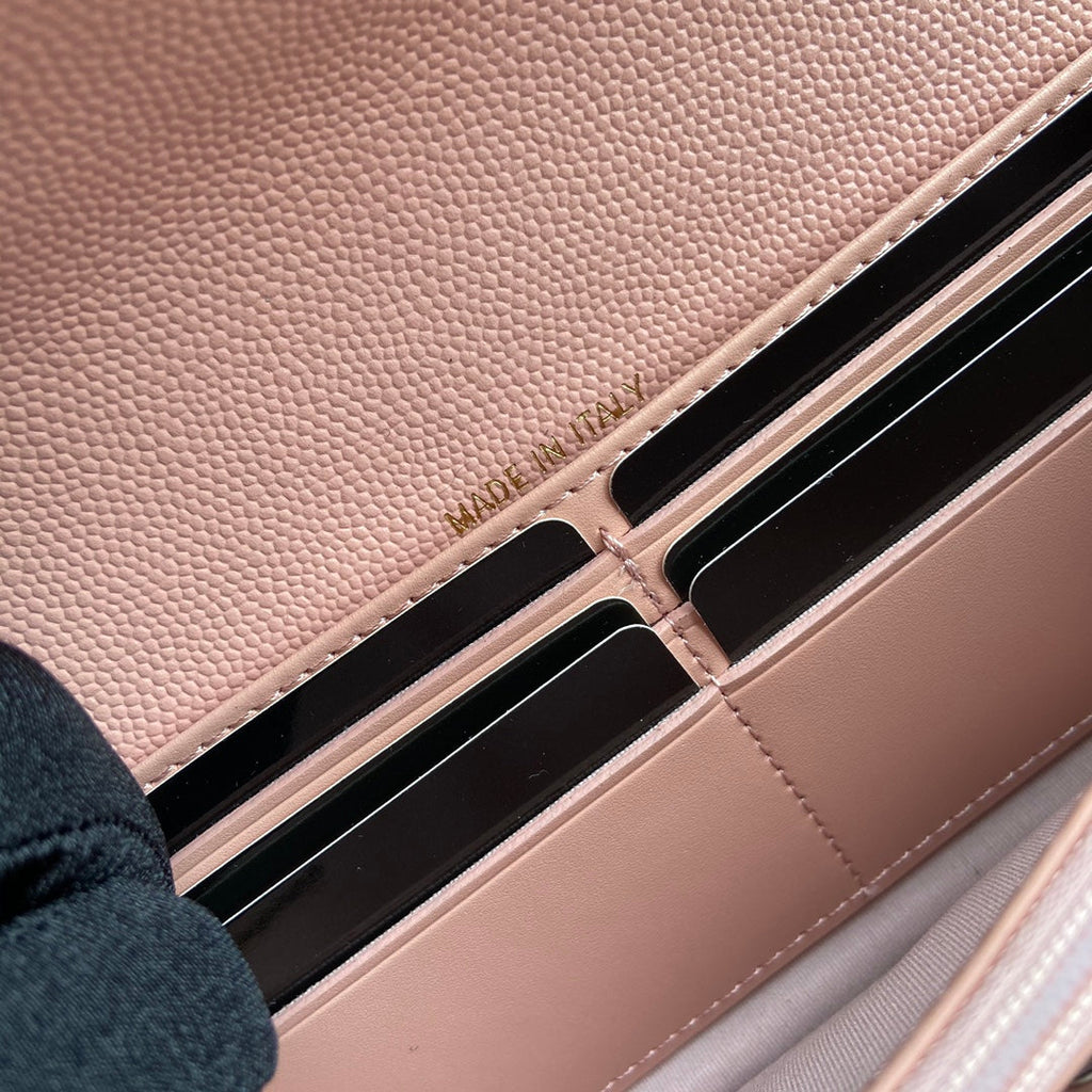 PORTEFEUILLE LONG CC CLASSIC 19CM EN CUIR DE VEAU GRAINÉ ROSE