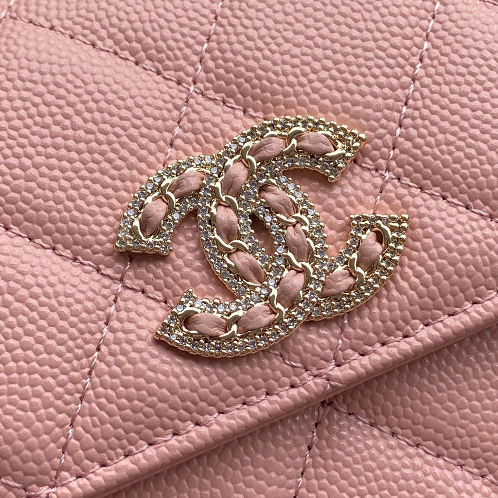 PORTEFEUILLE LONG CC CLASSIC 19CM EN CUIR DE VEAU GRAINÉ ROSE