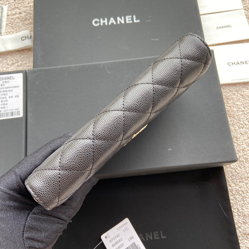 CC CLASSIC LONG WALLET 19CM BLACK GRAINED CALFSKIN