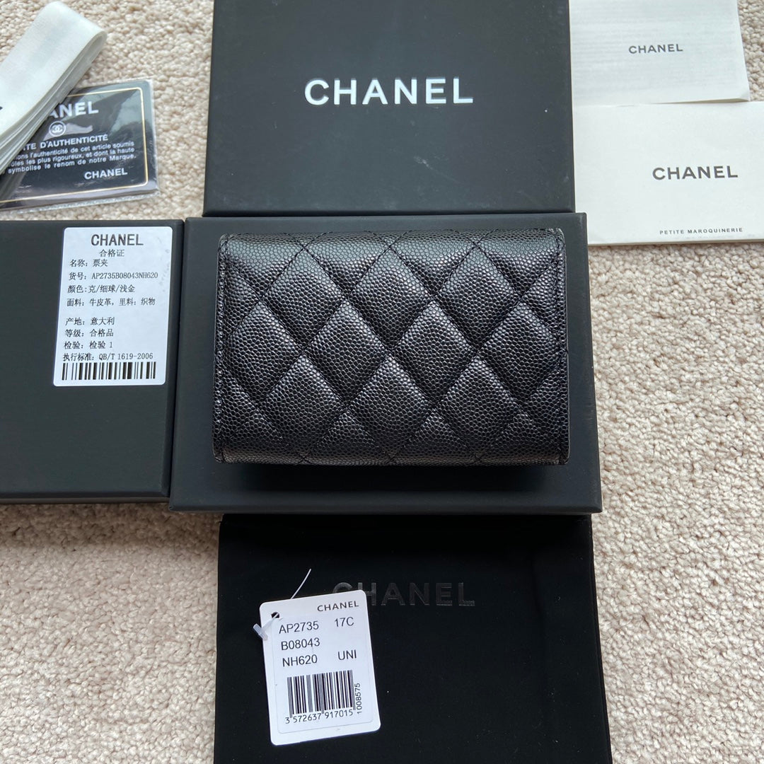 CC SMALL WALLET 11CM BLACK CAVIAR LIGHT GOLD LEATHER HARDWARE