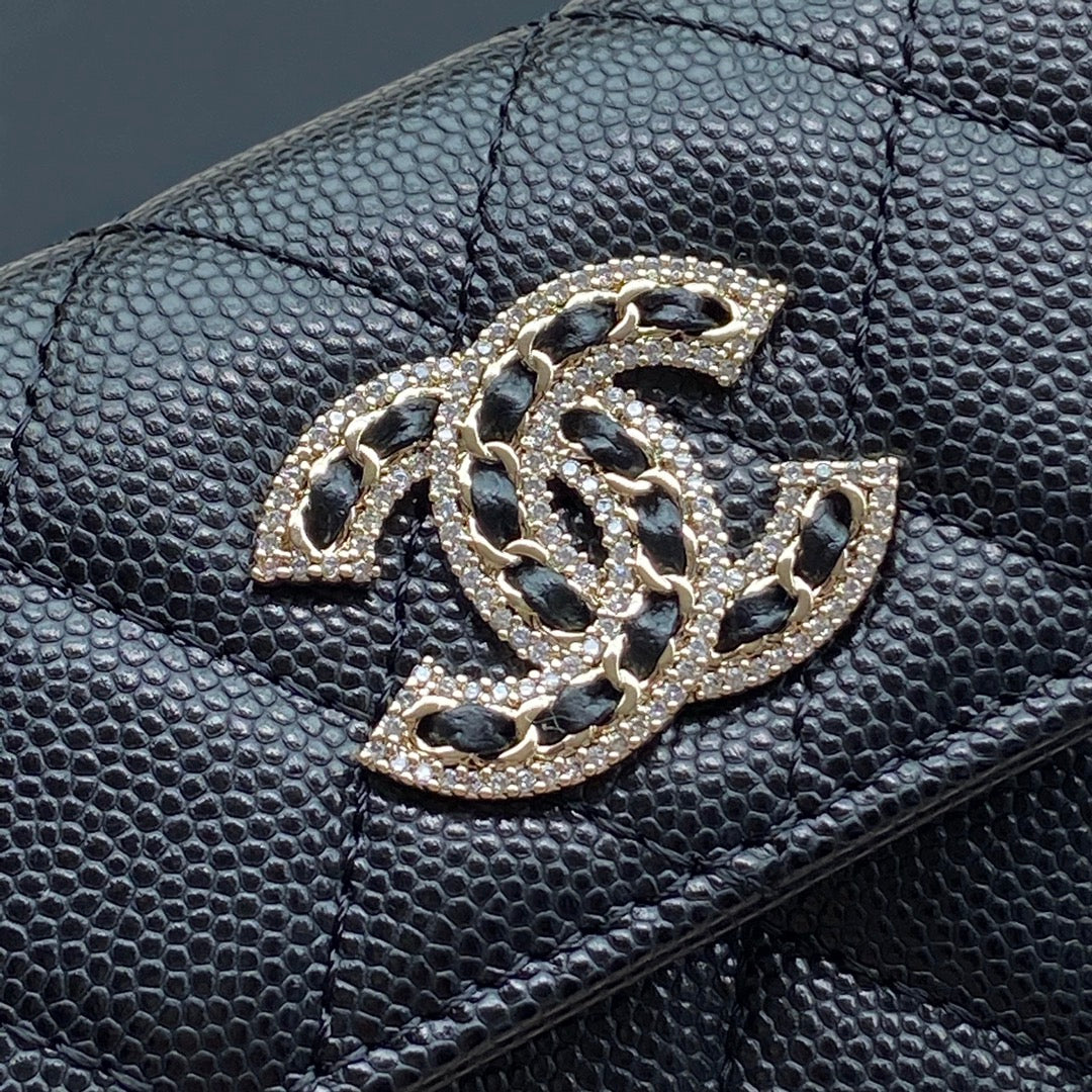 CC SMALL WALLET 11CM BLACK CAVIAR LIGHT GOLD LEATHER HARDWARE