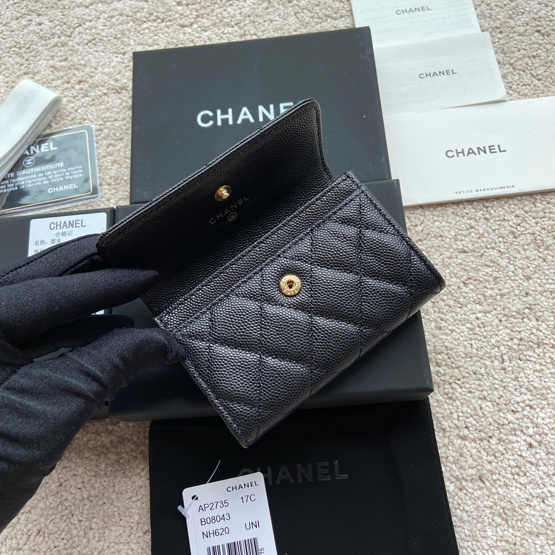 CC SMALL WALLET 11CM BLACK CAVIAR LIGHT GOLD LEATHER HARDWARE
