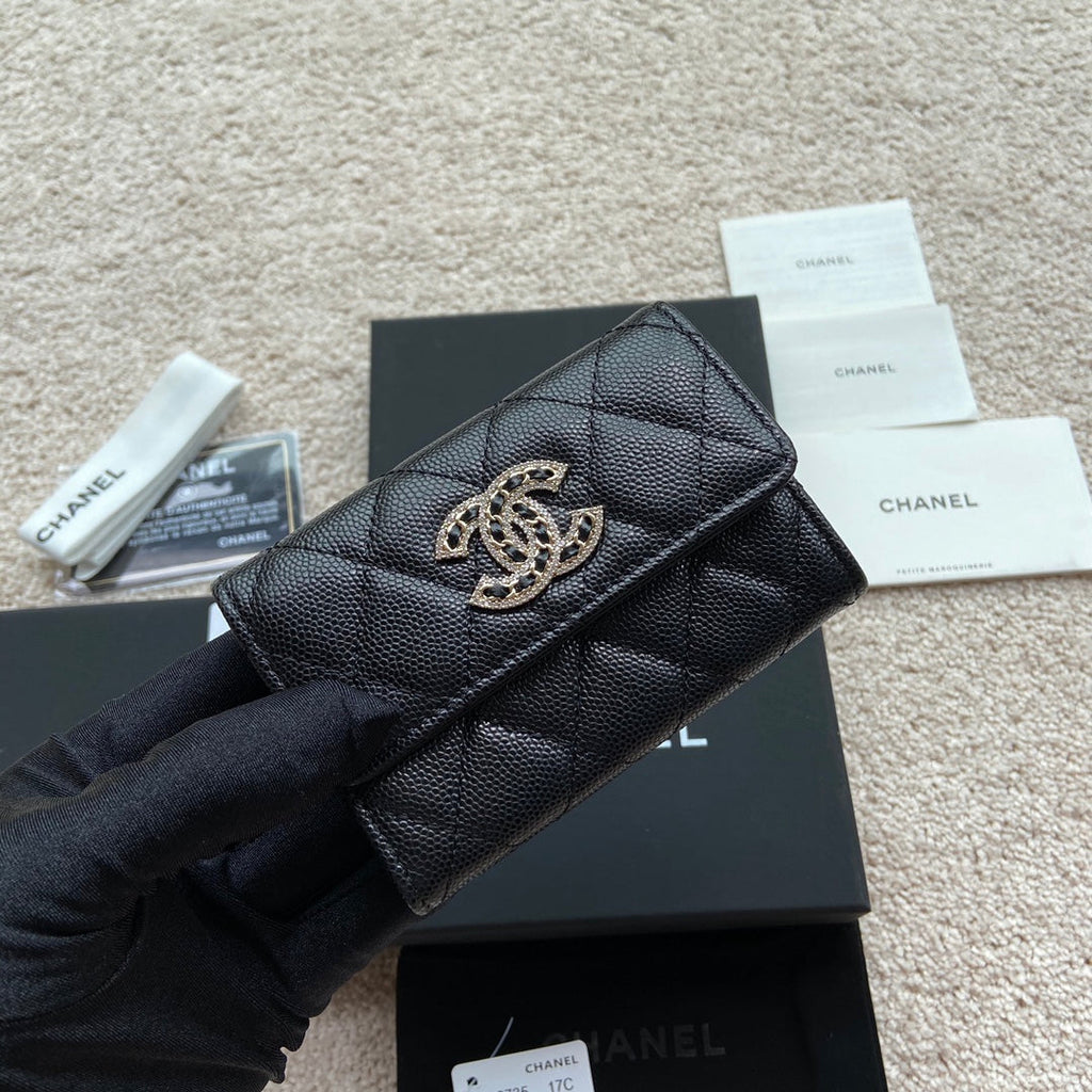 CC SMALL WALLET 11CM BLACK CAVIAR LIGHT GOLD LEATHER HARDWARE