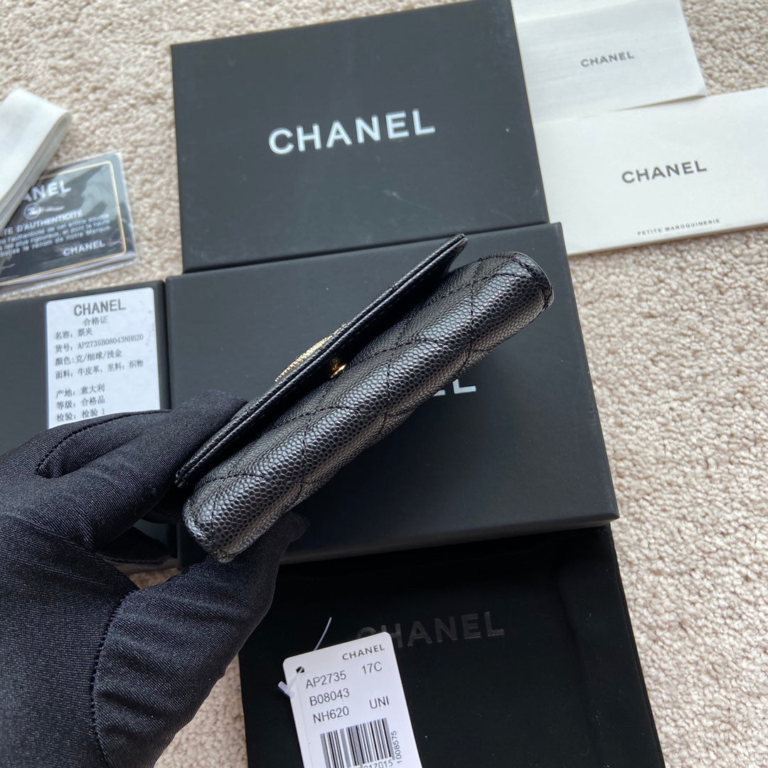 CC SMALL WALLET 11CM BLACK CAVIAR LIGHT GOLD LEATHER HARDWARE