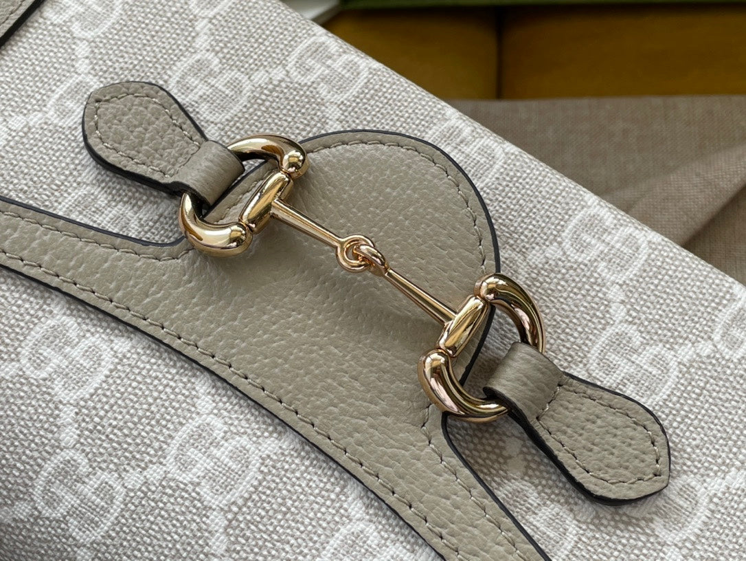 SAC MINI 18 GG HORSEBIT 1955 EN TOILE BLANCHE ET CUIR DE VEAU BEIGE