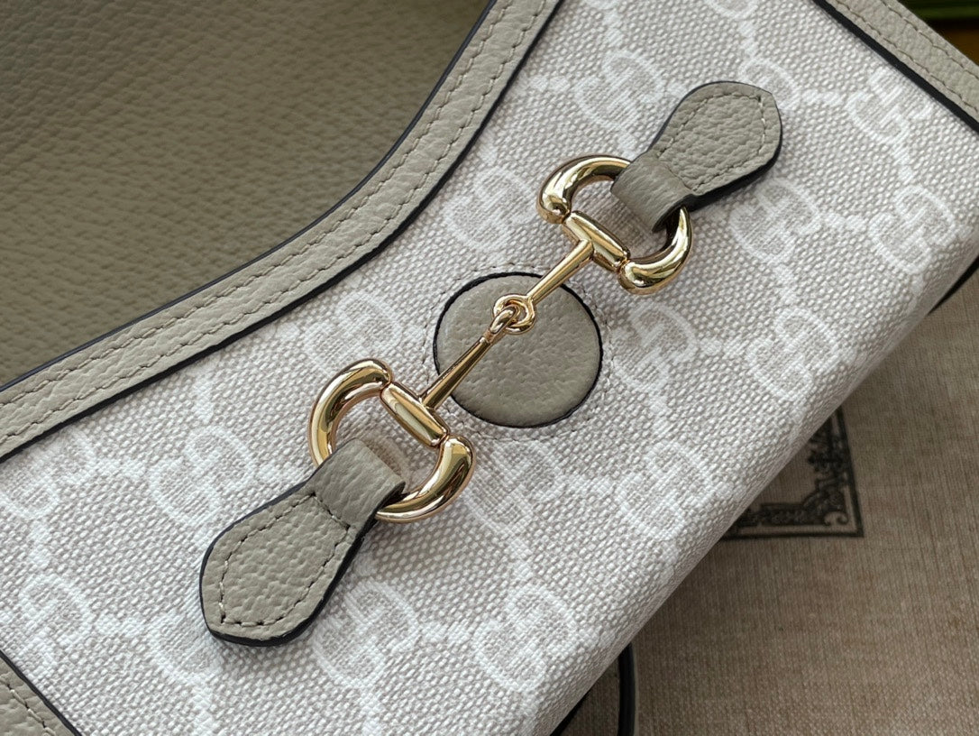 SAC MINI 18 GG HORSEBIT 1955 EN TOILE BLANCHE ET CUIR DE VEAU BEIGE