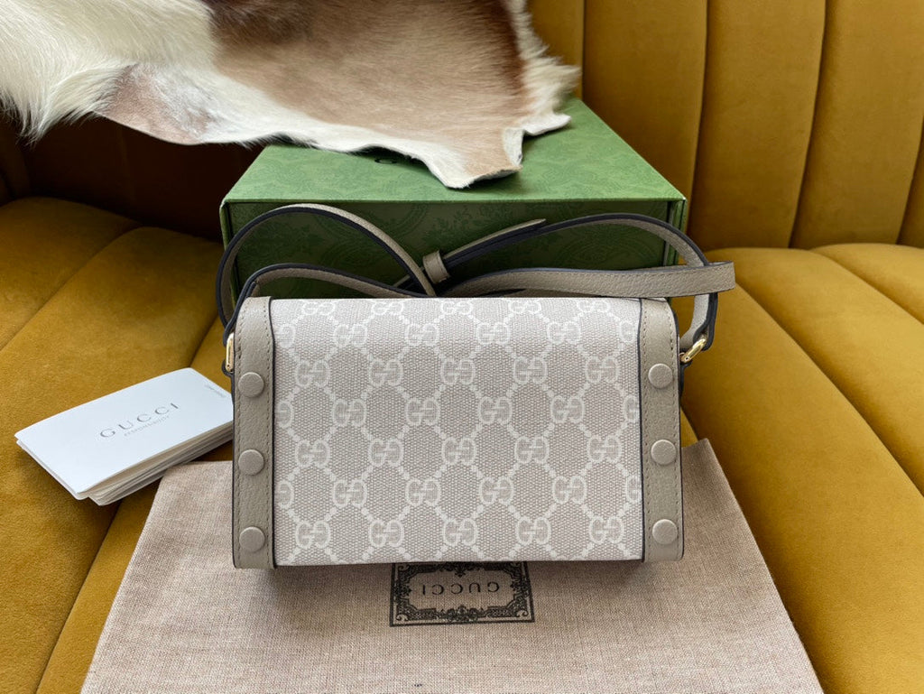 SAC MINI 18 GG HORSEBIT 1955 EN TOILE BLANCHE ET CUIR DE VEAU BEIGE