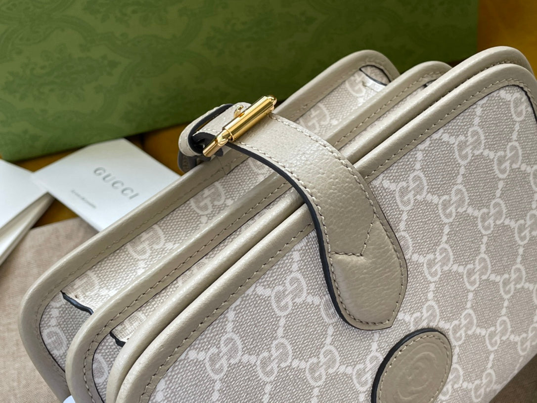 MINI SAC BANDOULIÈRE 20 AVEC G ENTRELACÉS EN TOILE BEIGE