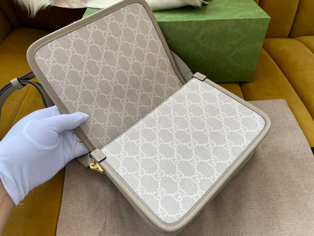 MINI SAC BANDOULIÈRE 20 AVEC G ENTRELACÉS EN TOILE BEIGE