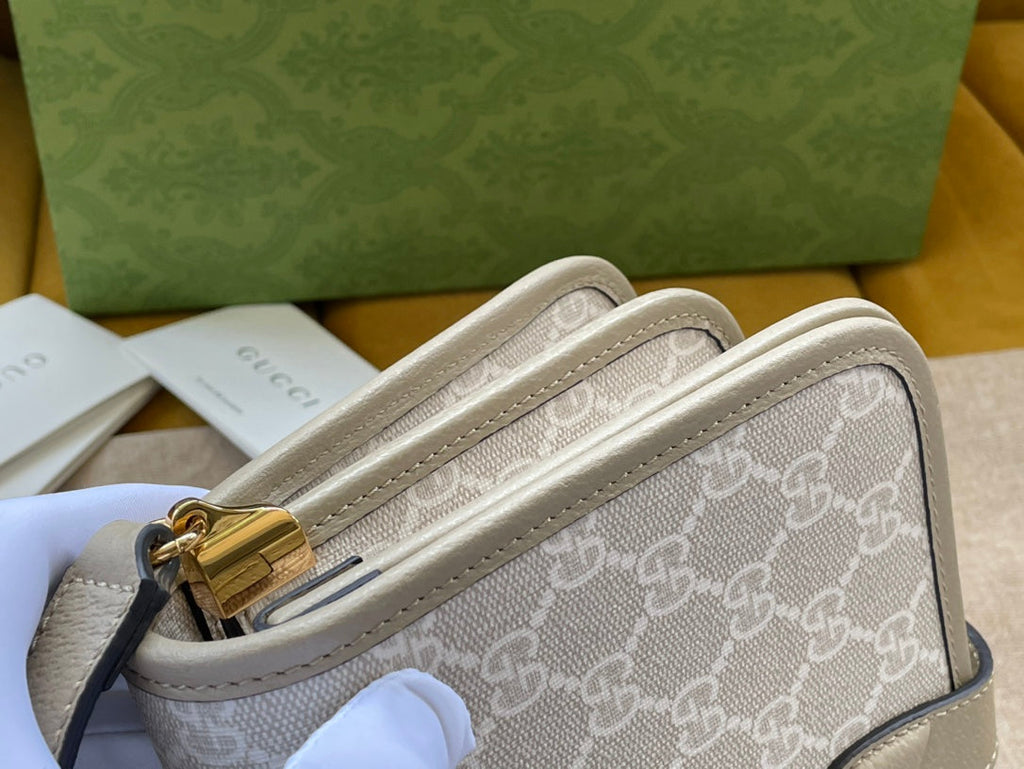 MINI SAC BANDOULIÈRE 20 AVEC G ENTRELACÉS EN TOILE BEIGE