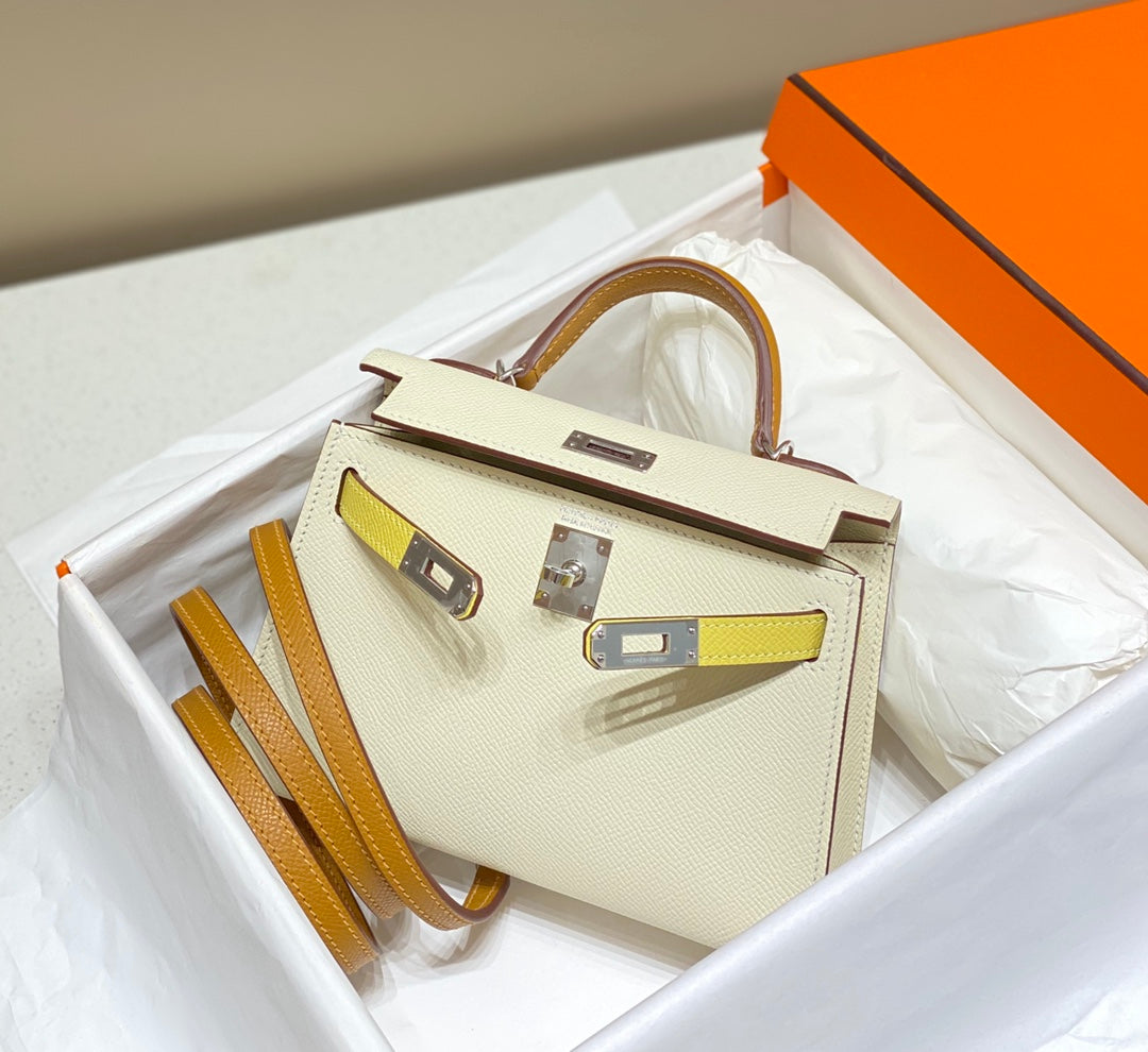 HM ミニ ケリー 19cm クリームイエロー エプソム シルバー金具