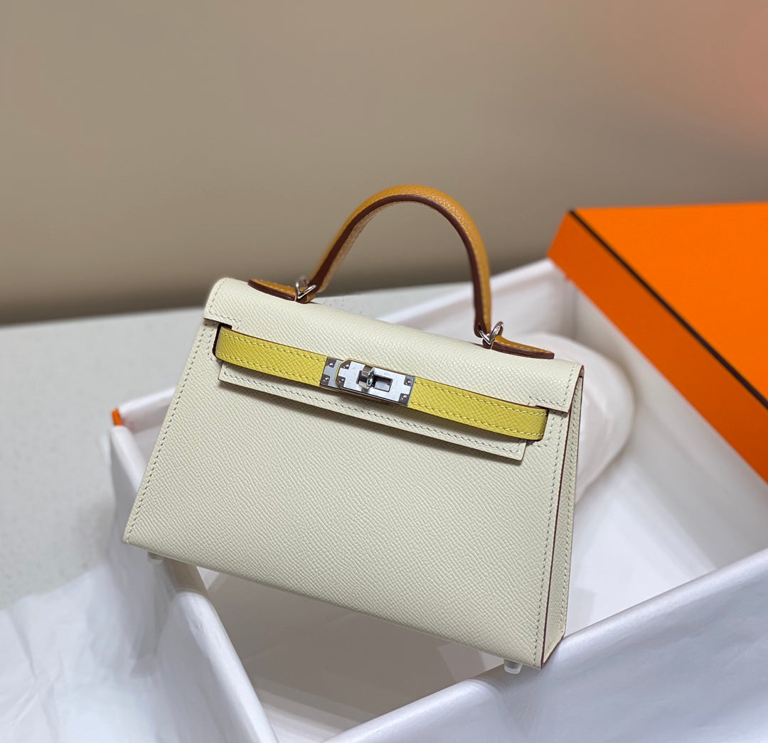 HM ミニ ケリー 19cm クリームイエロー エプソム シルバー金具