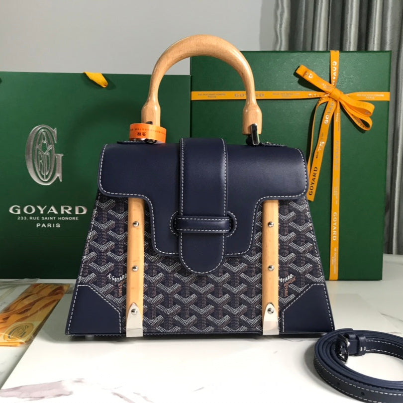 SAC SAÏGON PM 28 EN TOILE GOYARDINE BLEU MARINE ET CUIR DE VEAU