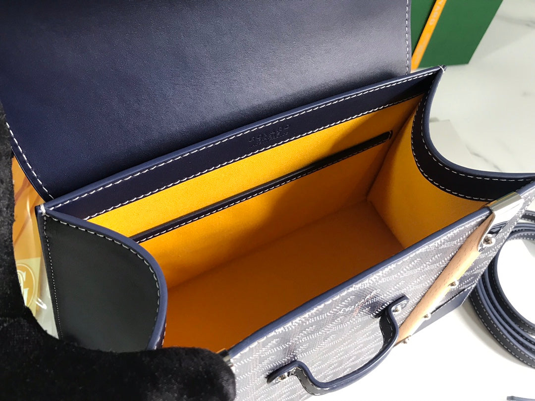 SAC SAÏGON PM 28 EN TOILE GOYARDINE BLEU MARINE ET CUIR DE VEAU