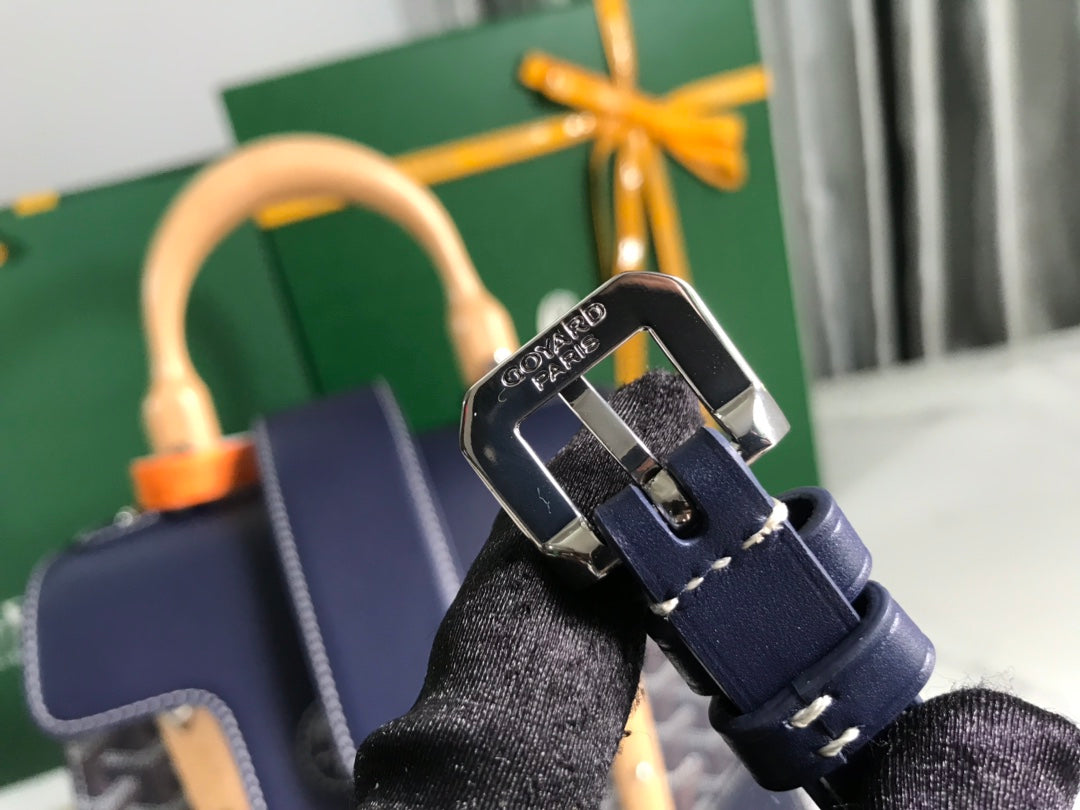 SAC SAÏGON PM 28 EN TOILE GOYARDINE BLEU MARINE ET CUIR DE VEAU
