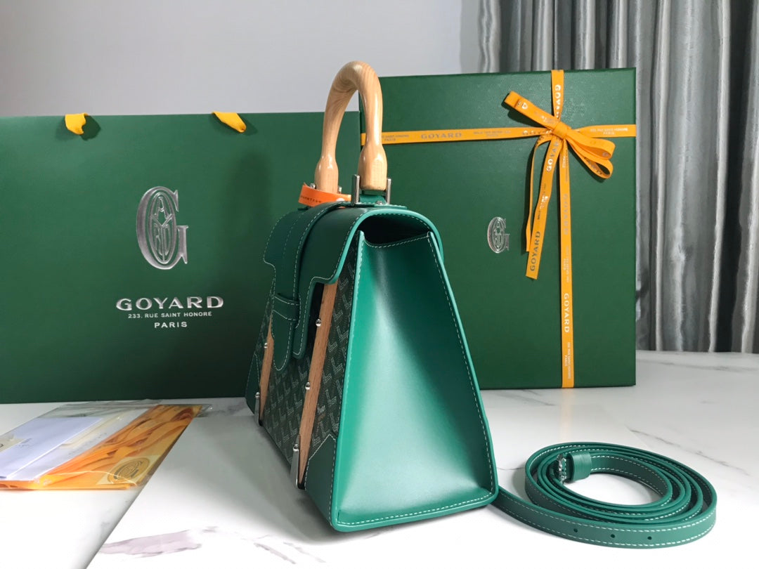 SAC SAÏGON PM 28 EN TOILE GOYARDINE VERTE ET CUIR DE VEAU