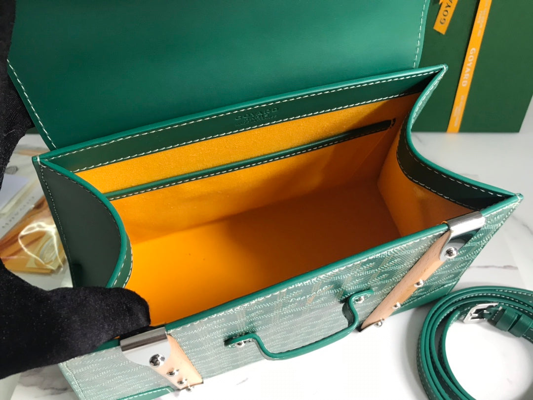 SAC SAÏGON PM 28 EN TOILE GOYARDINE VERTE ET CUIR DE VEAU