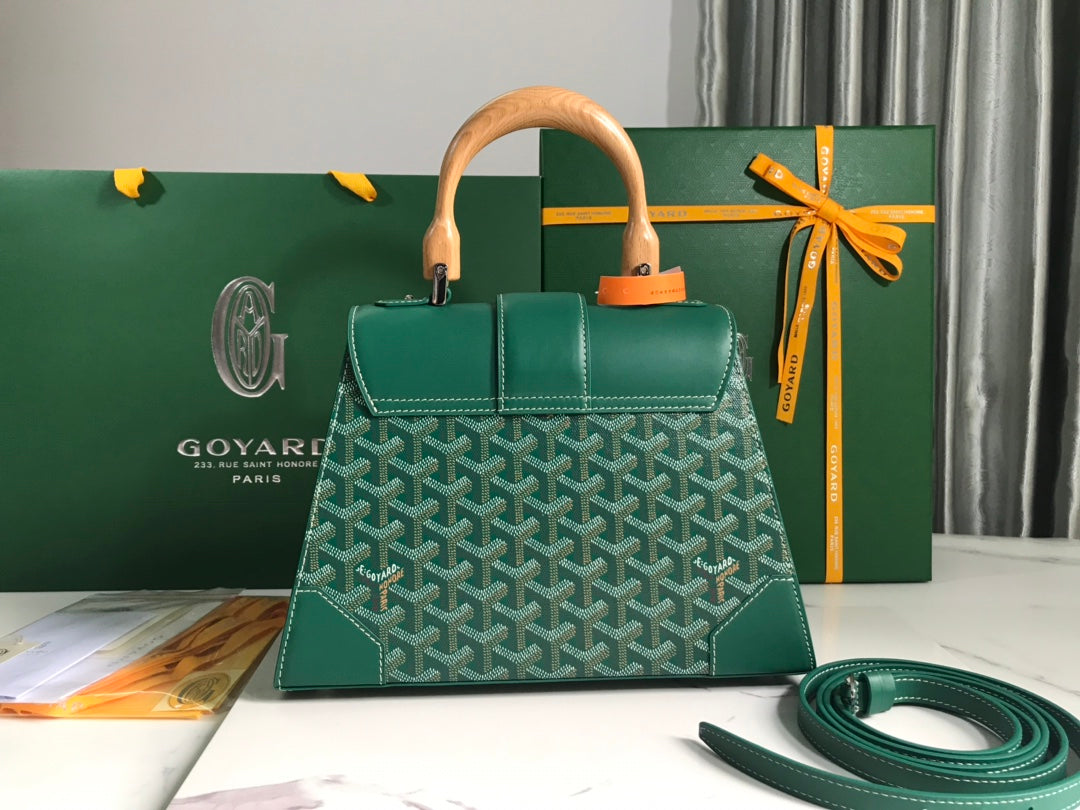 SAC SAÏGON PM 28 EN TOILE GOYARDINE VERTE ET CUIR DE VEAU