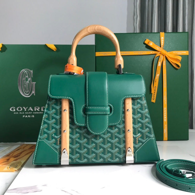 SAC SAÏGON PM 28 EN TOILE GOYARDINE VERTE ET CUIR DE VEAU