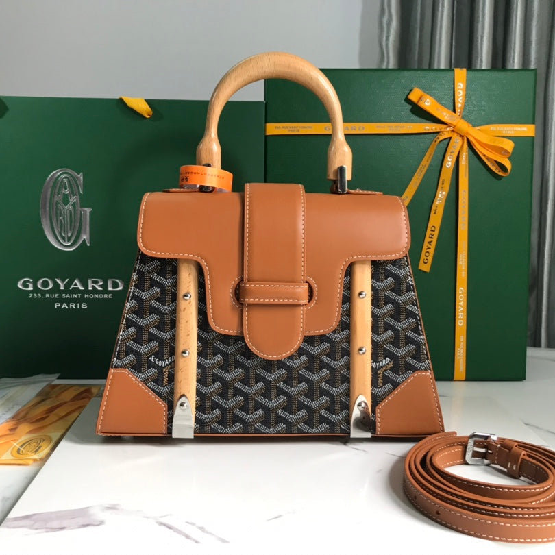 SAC SAÏGON PM 28 EN TOILE GOYARDINE MARRON ET CUIR DE VEAU