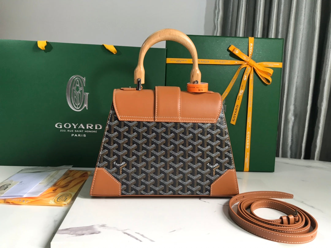 SAC SAÏGON PM 28 EN TOILE GOYARDINE MARRON ET CUIR DE VEAU