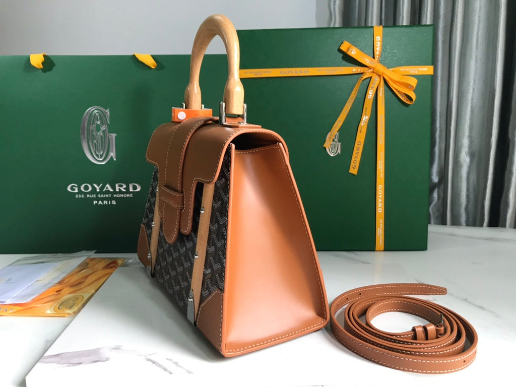 SAC SAÏGON PM 28 EN TOILE GOYARDINE MARRON ET CUIR DE VEAU