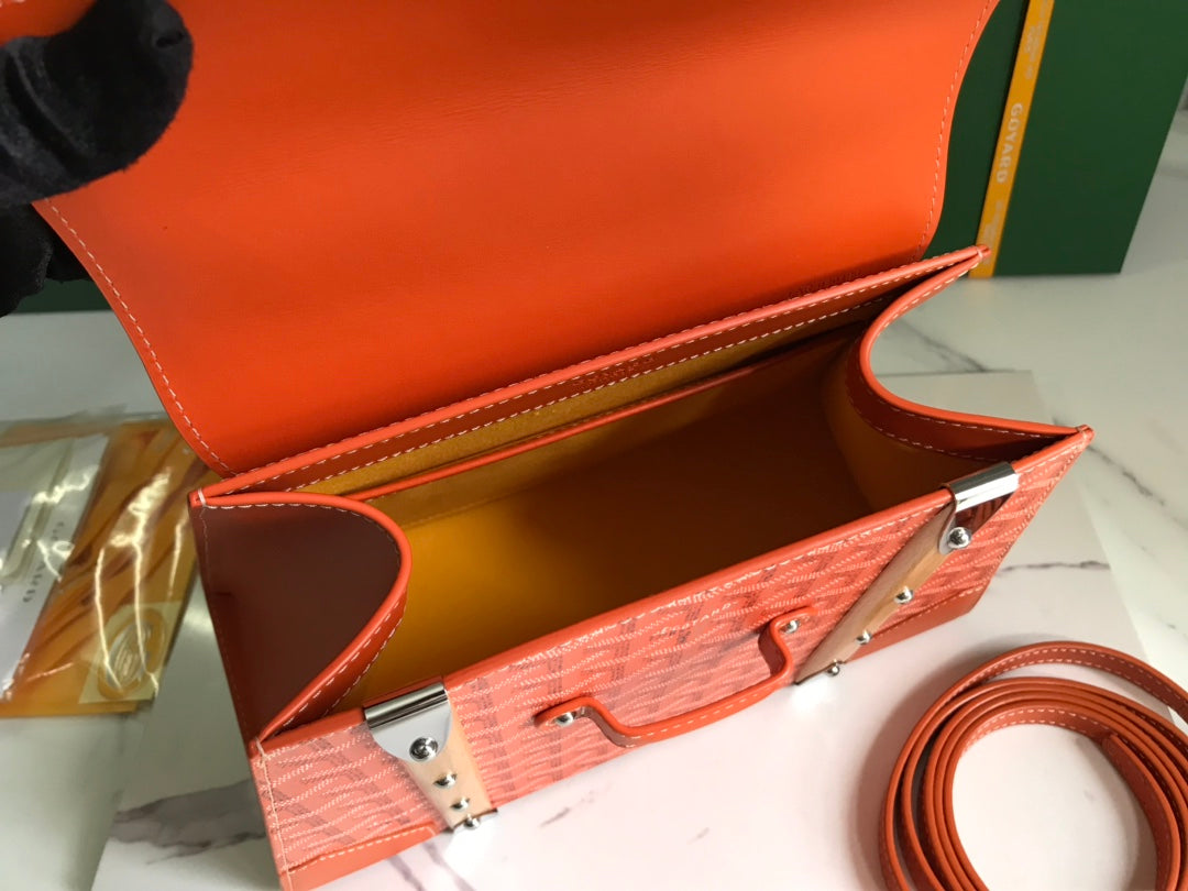 SAC SAÏGON PM 28 EN TOILE GOYARDINE ROUGE ORANGE ET CUIR DE VEAU