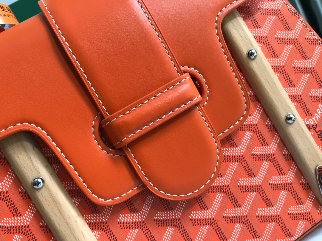 SAC SAÏGON PM 28 EN TOILE GOYARDINE ROUGE ORANGE ET CUIR DE VEAU