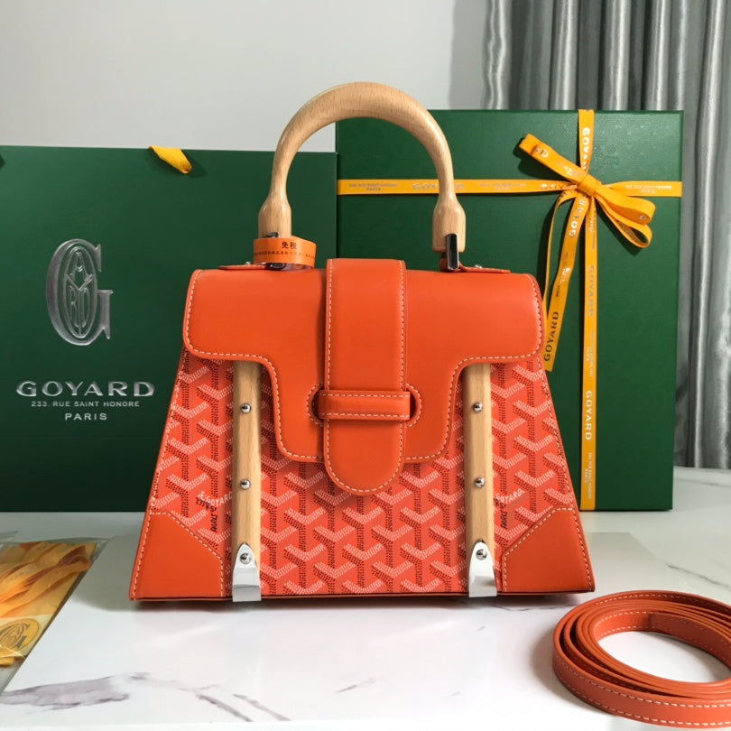 SAC SAÏGON PM 28 EN TOILE GOYARDINE ROUGE ORANGE ET CUIR DE VEAU