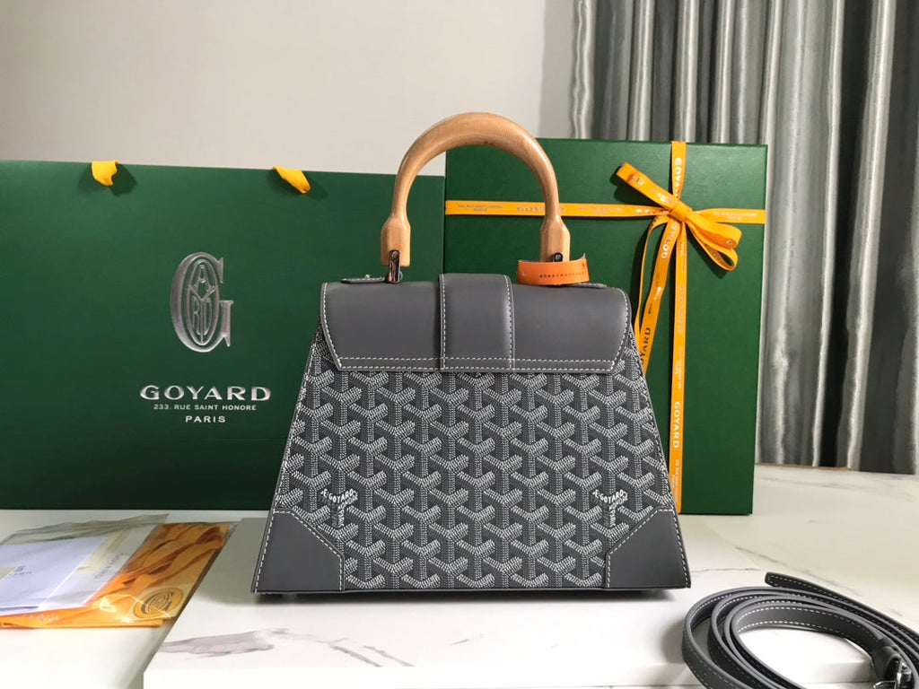 SAC SAÏGON PM 28 EN TOILE GOYARDINE GRISE ET CUIR DE VEAU