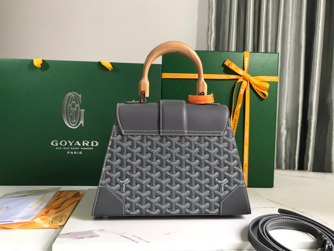 SAC SAÏGON PM 28 EN TOILE GOYARDINE GRISE ET CUIR DE VEAU