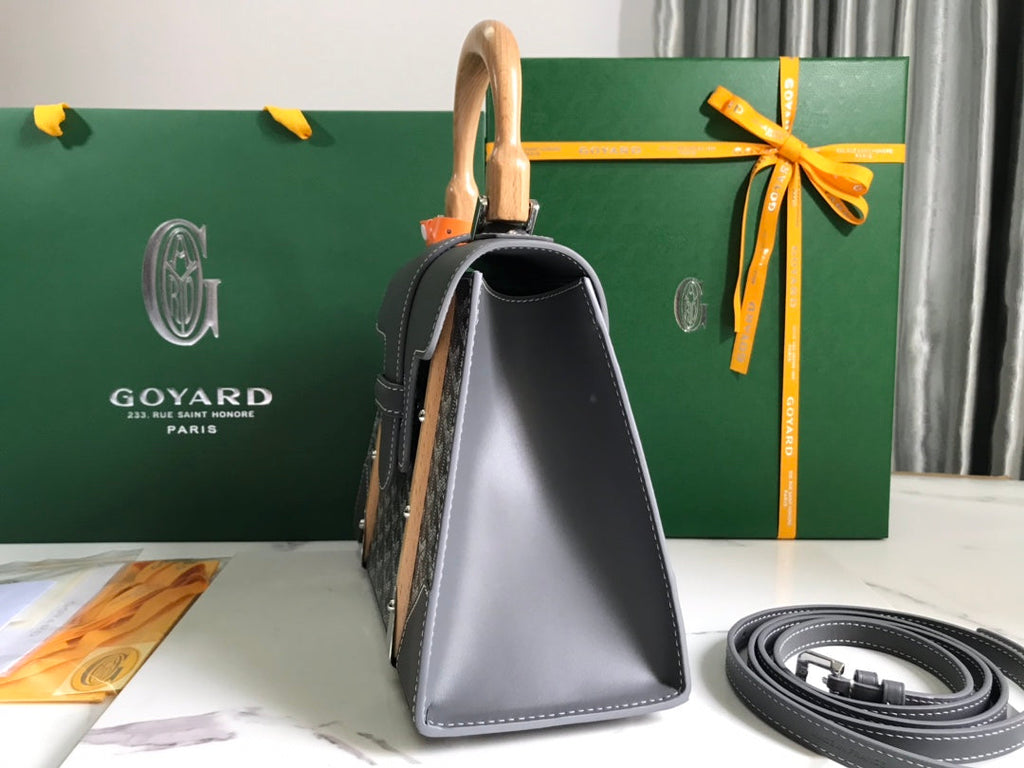 SAC SAÏGON PM 28 EN TOILE GOYARDINE GRISE ET CUIR DE VEAU
