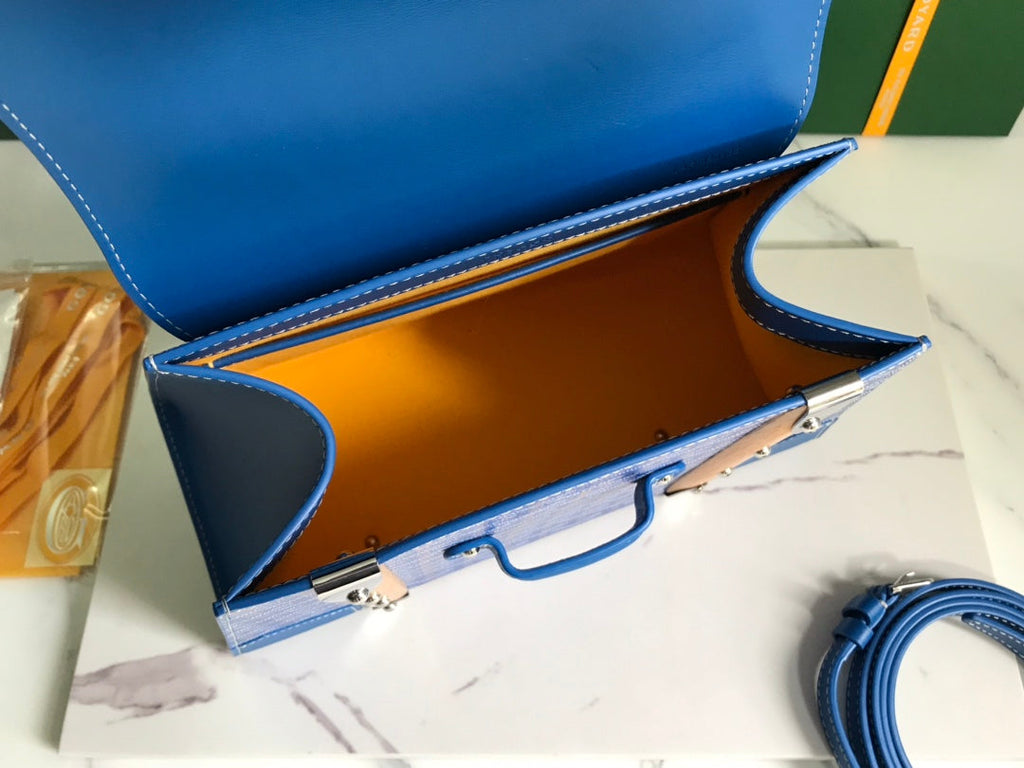 SAC SAÏGON PM 28 EN TOILE GOYARDINE BLEU CUIR ET CUIR DE VEAU