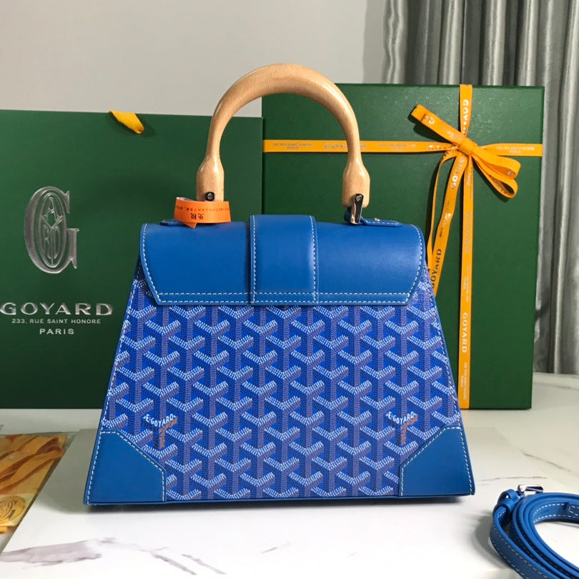 SAC SAÏGON PM 28 EN TOILE GOYARDINE BLEU CUIR ET CUIR DE VEAU