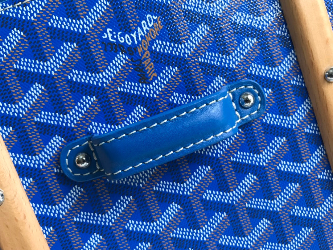 SAC SAÏGON PM 28 EN TOILE GOYARDINE BLEU CUIR ET CUIR DE VEAU