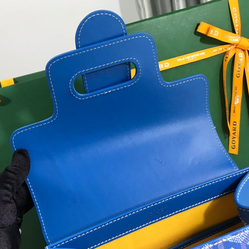 SAC SAÏGON PM 28 EN TOILE GOYARDINE BLEU CUIR ET CUIR DE VEAU
