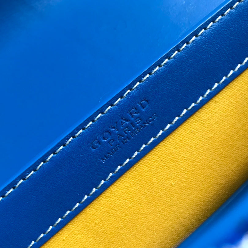 SAC SAÏGON PM 28 EN TOILE GOYARDINE BLEU CUIR ET CUIR DE VEAU