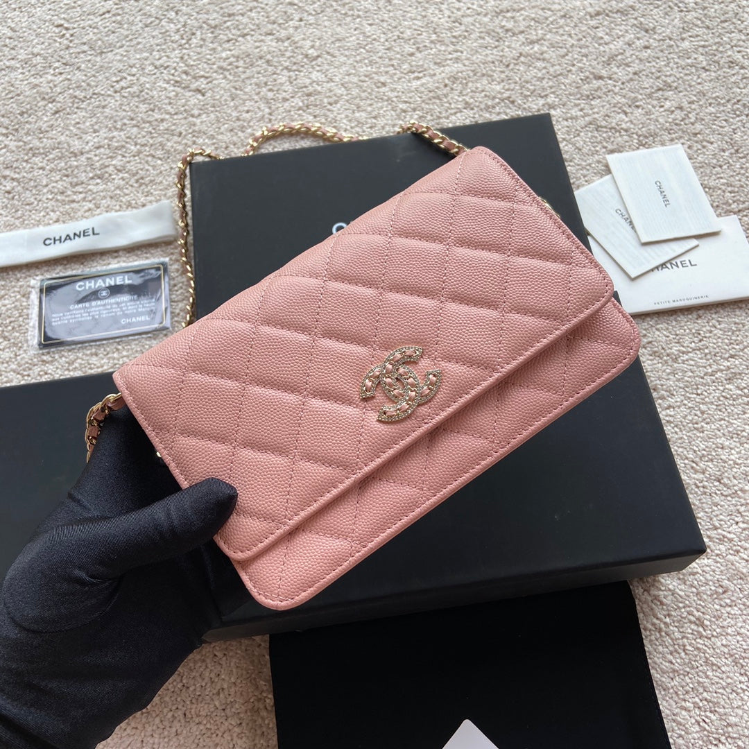 CC CLASSIC WOC 20CM CUIR DE VEAU GRAINÉ ROSE ACIER DORÉ DIAMANT