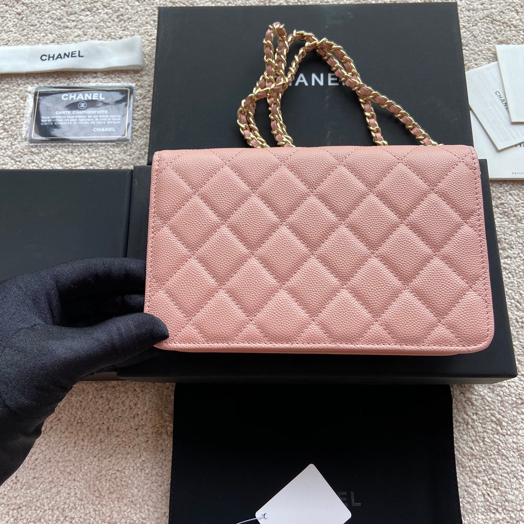 CC CLASSIC WOC 20CM CUIR DE VEAU GRAINÉ ROSE ACIER DORÉ DIAMANT