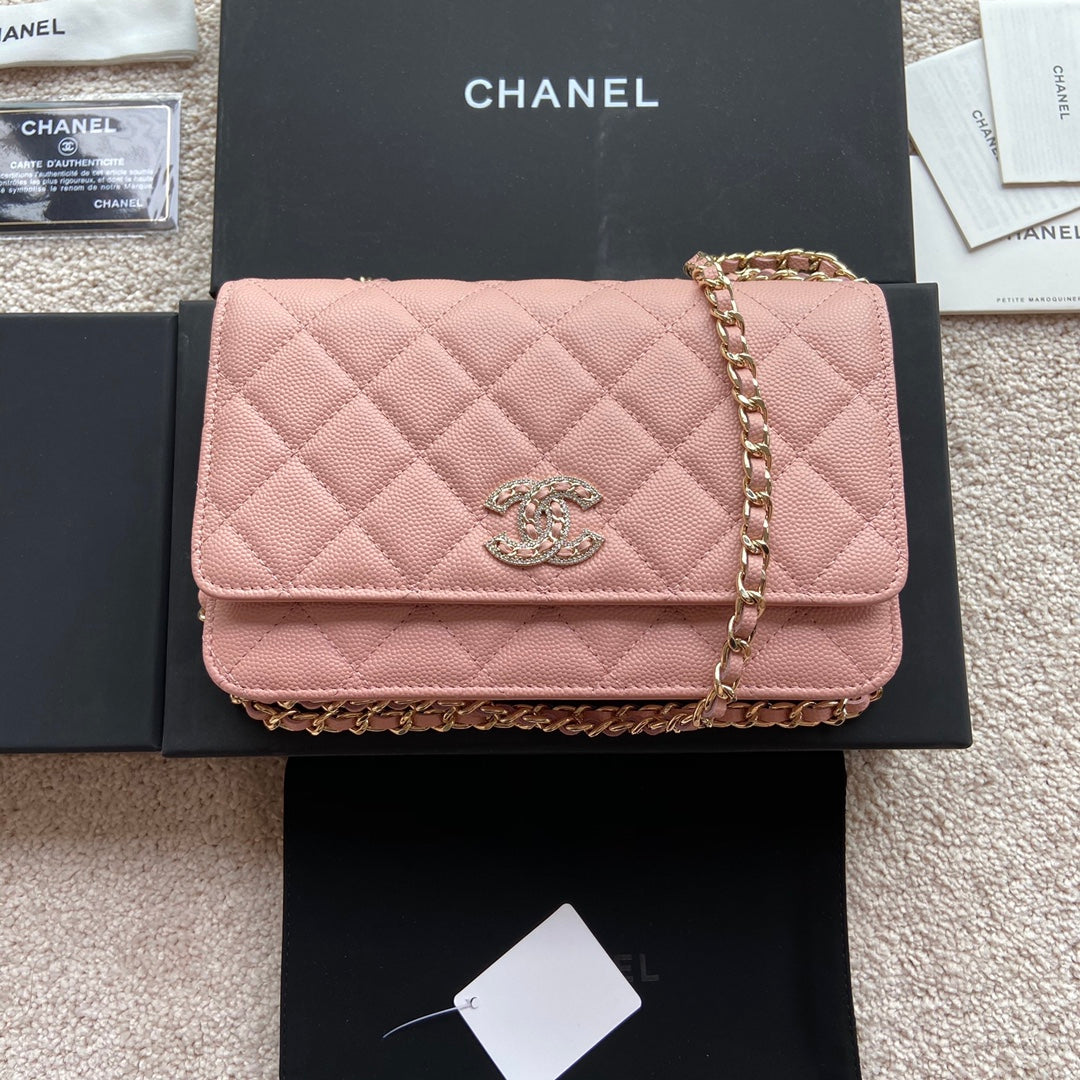 CC CLASSIC WOC 20CM CUIR DE VEAU GRAINÉ ROSE ACIER DORÉ DIAMANT
