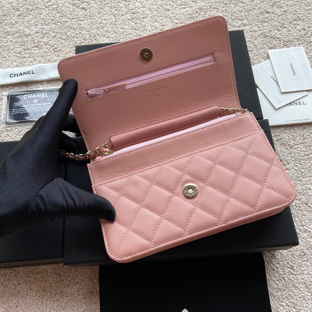 CC CLASSIC WOC 20CM CUIR DE VEAU GRAINÉ ROSE ACIER DORÉ DIAMANT