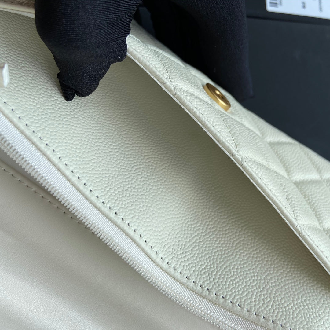 CC WOC 20CM TOP HANDLE WHITE GRAINED CALFSKIN GOLD HARDWARE
