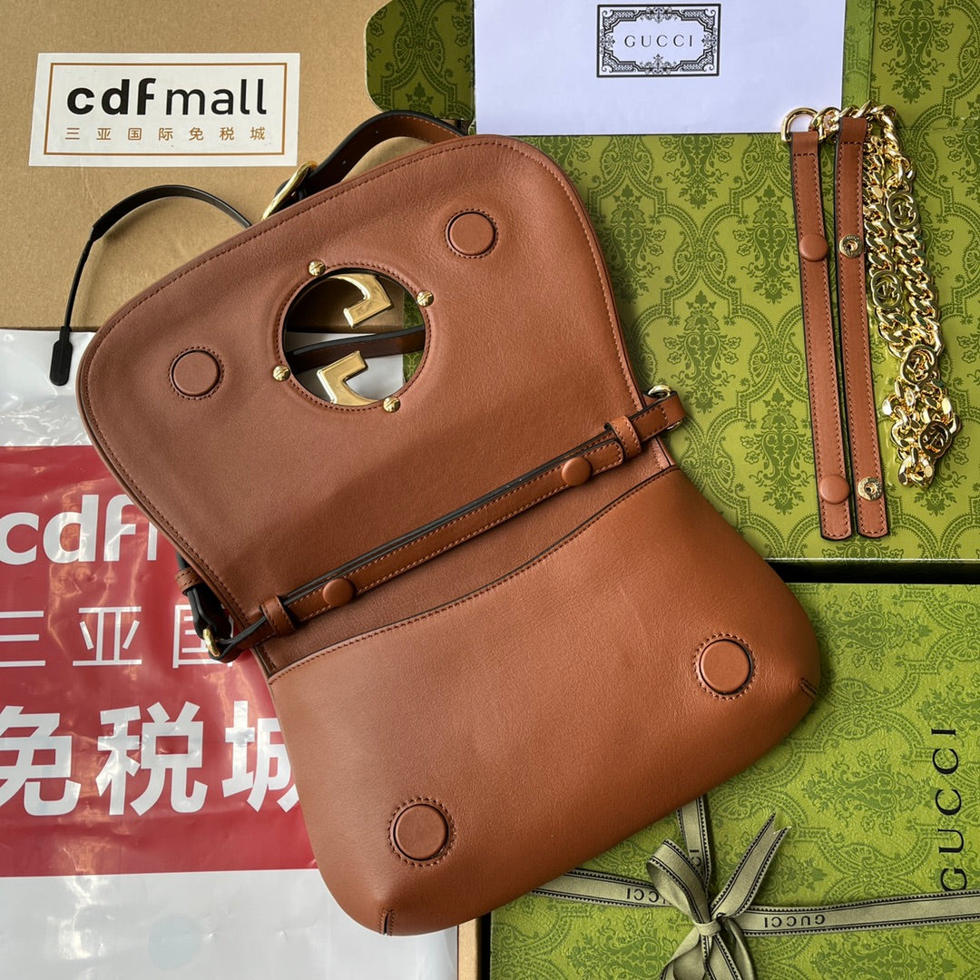 SAC À BANDOULIÈRE BLONDIE 28 EN CUIR D'AGNEAU BRONZE MARRON QUINCAILLERIE DORÉ