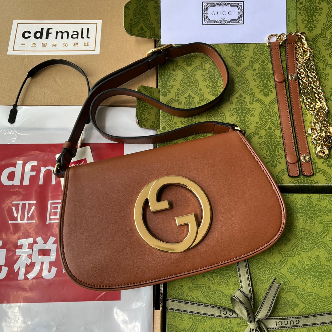 SAC À BANDOULIÈRE BLONDIE 28 EN CUIR D'AGNEAU BRONZE MARRON QUINCAILLERIE DORÉ