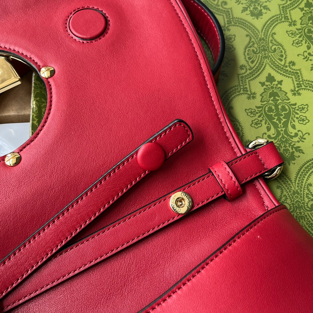 SAC BANDOULIÈRE BLONDIE 28 EN CUIR D'AGNEAU ROUGE QUINCAILLERIE DORÉ