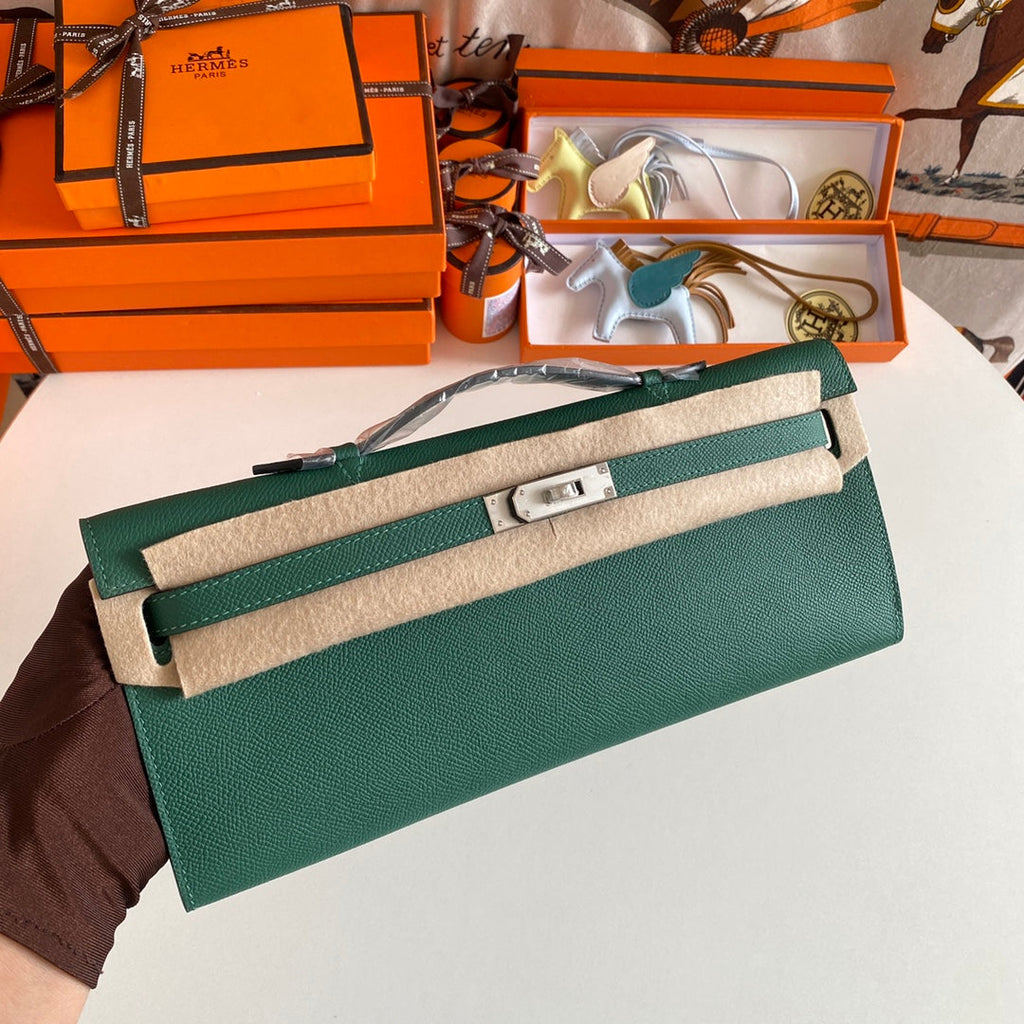 HM KELLY CUT 31 KAITOKE CUIR EPSOM VERT QUINCAILLERIE ARGENTÉE 229041
